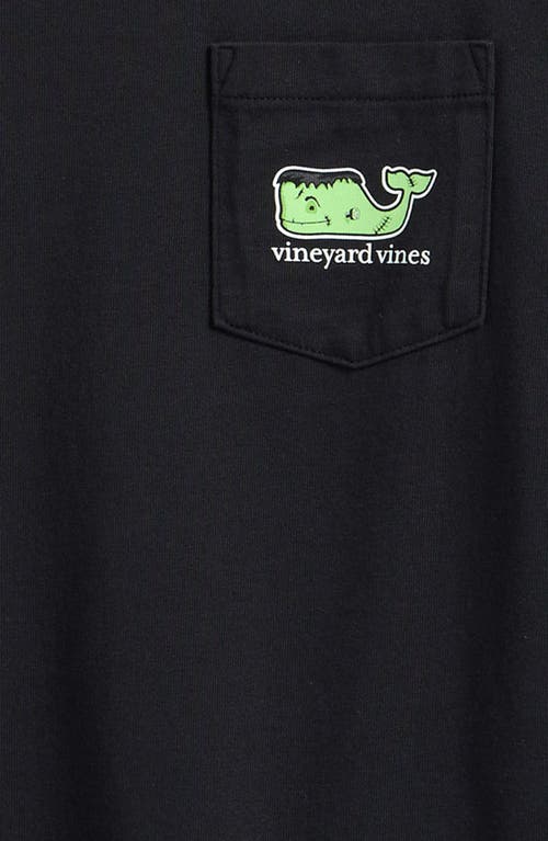 Vineyard Vines Kids' Glow Franken-whale Long Sleeve Cotton T-shirt In Black