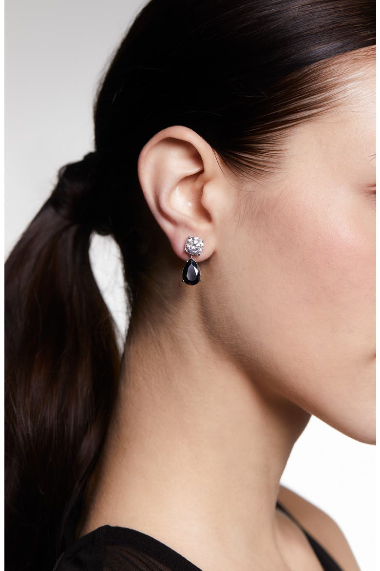 Maiden Cubic Zirconia Drop Earrings, Alternate, color, RHODIUM/ BLACK