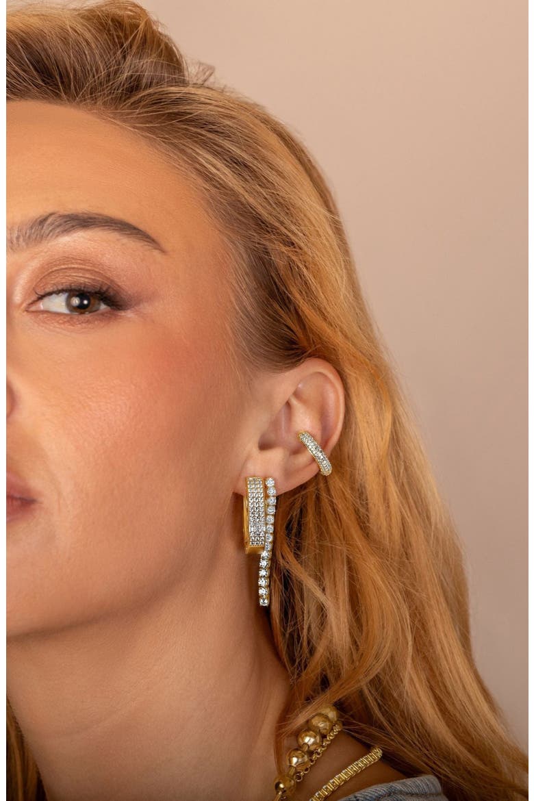 Pavé Chunky Horseshoe Hoop Earrings, Alternate, color, GOLD