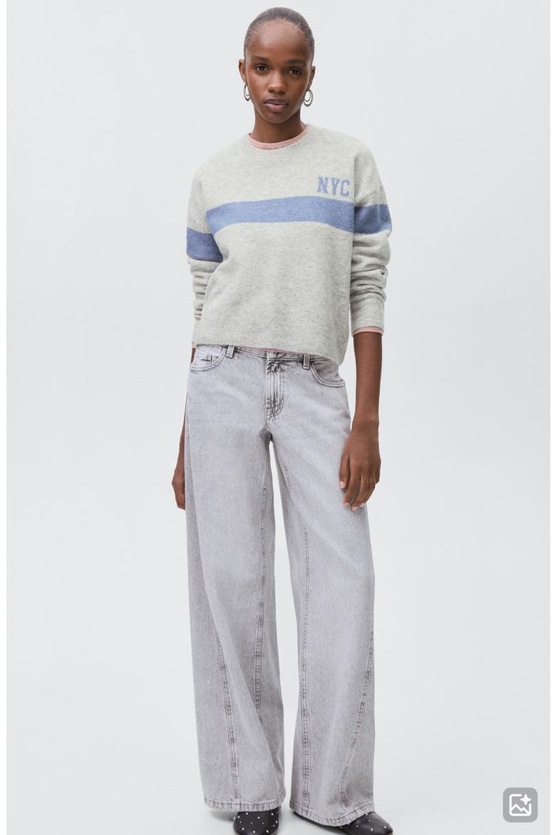 NYC Intarsia Stripe Sweater, Alternate, color, MEDIUM HEATHER GREY