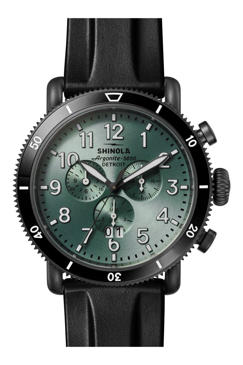 Runwell Sport Chronograph Rubber Strap Watch, 48mm, Main, color, CYPRESS GREEN