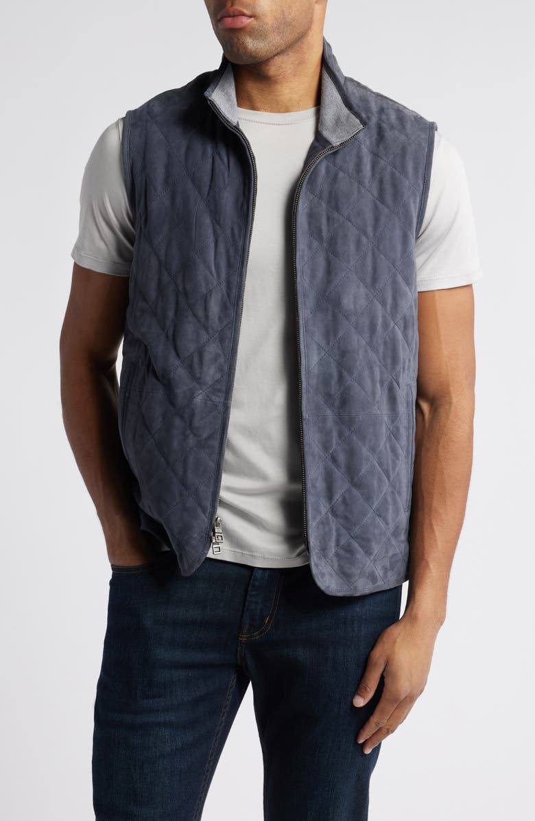 Peter Millar Essex Quilted Water Resistant Suede Vest, Main, color, 