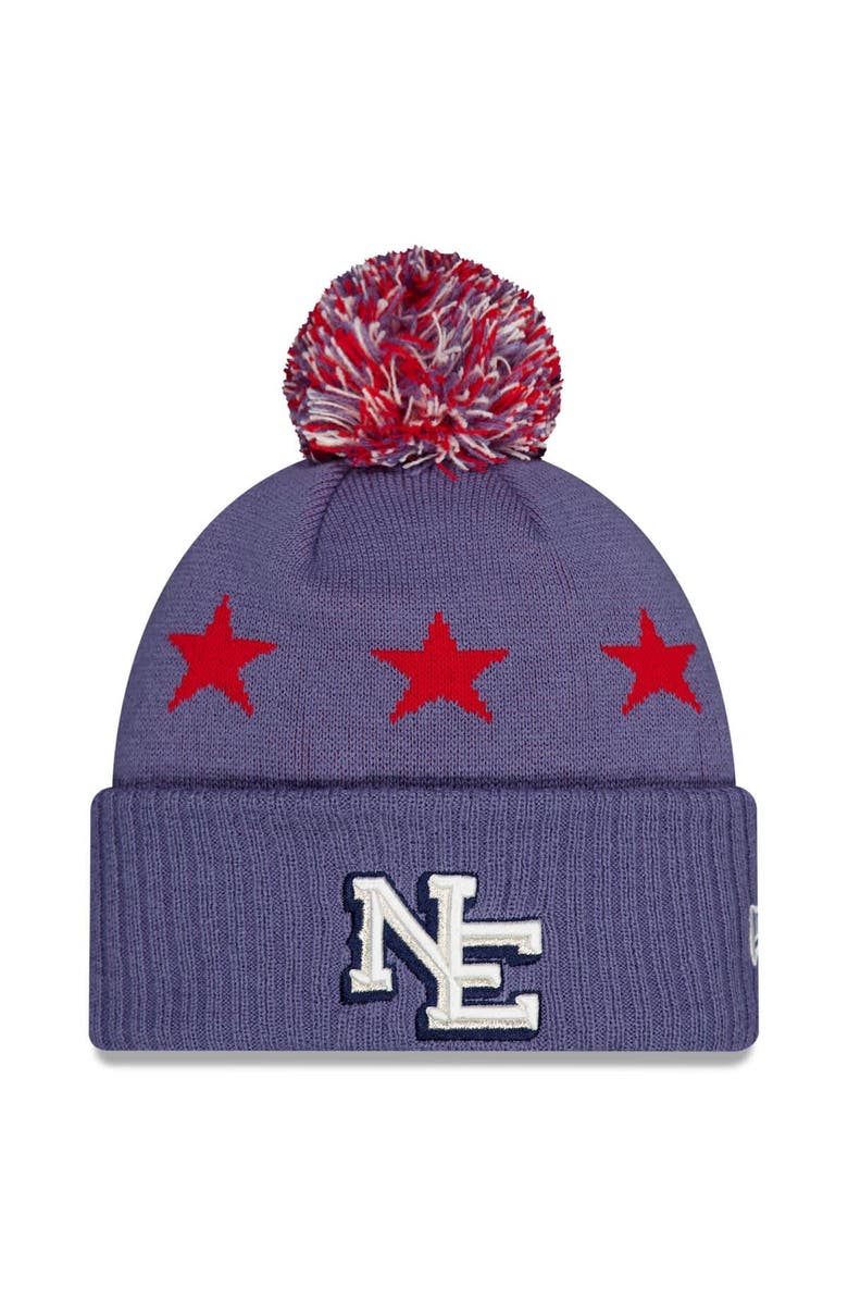 New Era Men's New Era Meadow Blue New England Patriots 2025 Rivalries Collection Sideline Cuffed Knit Hat with Pom, Main, color,