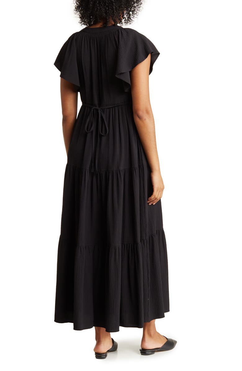 Calvin Klein Split V Tiered Gauze Maxi Dress, Alternate, color, 