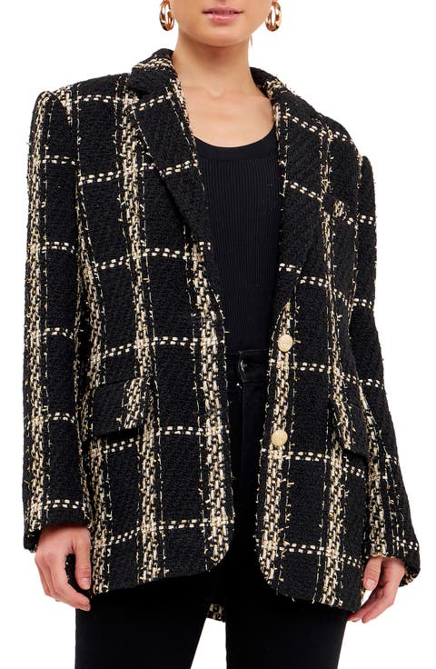 Premium Plaid Oversize Tweed Blazer