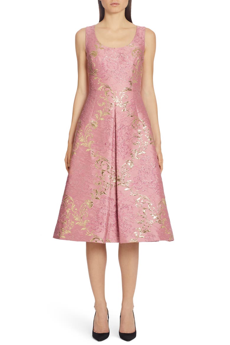 Metallic Brocade Midi Dress, Main, color, PINK