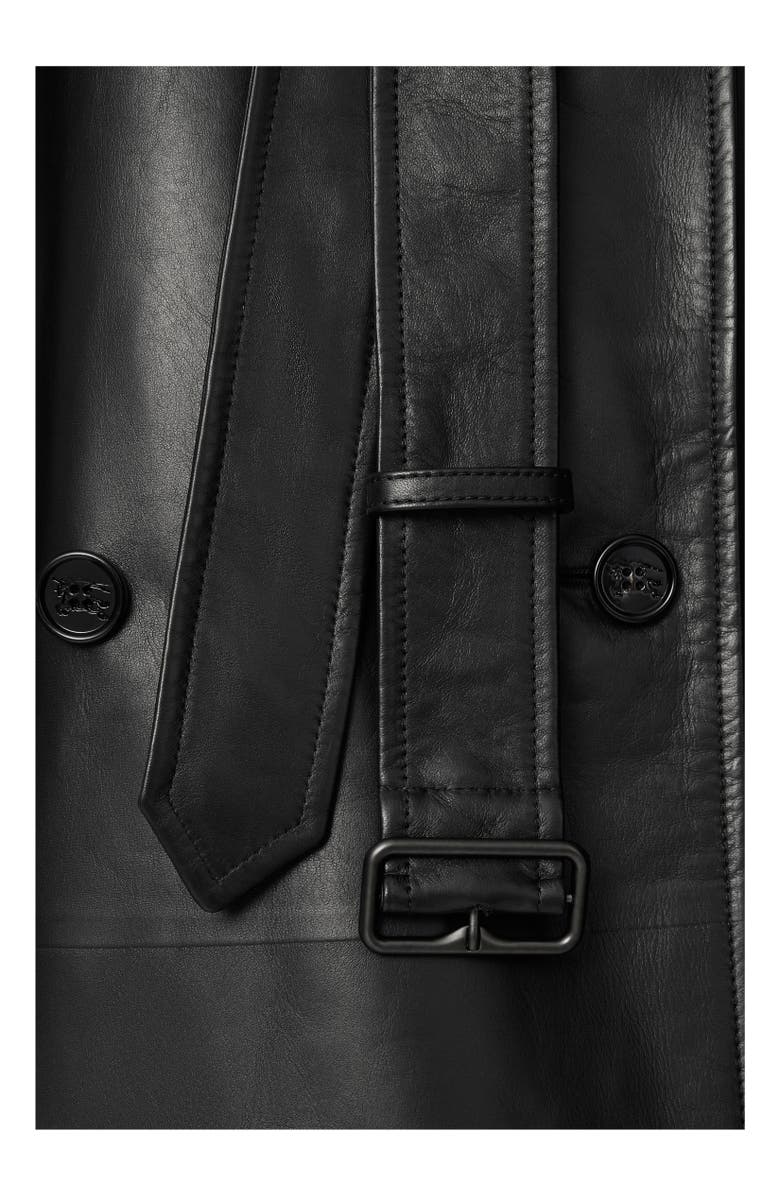 Burberry Long Leather Castleford Trench Coat, Alternate, color, Black