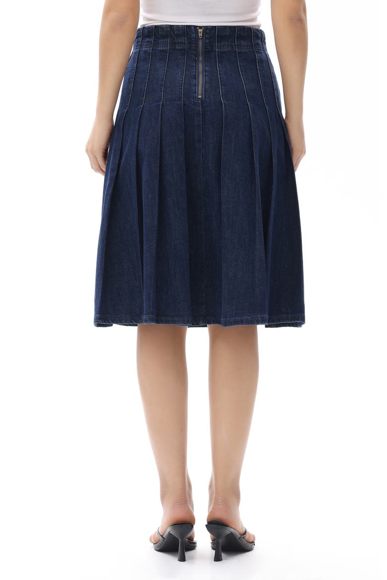 Pleated High Waist Denim Skirt, Alternate, color, DARK BLUE