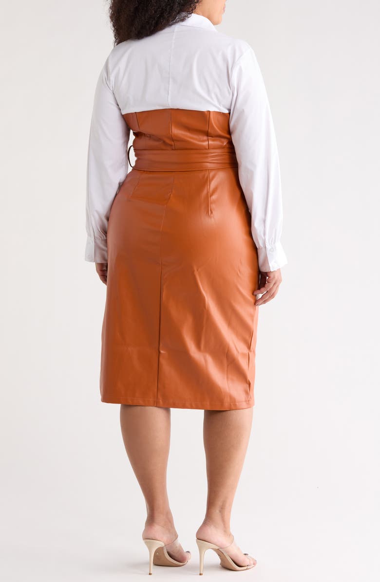 BY DESIGN Whiskey Road Long Sleeve Mixed Media Dress, Alternate, color, Cognac