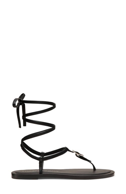 Stuart Weitzman Georgie Leather Ankle-wrap Flat Sandals In Black