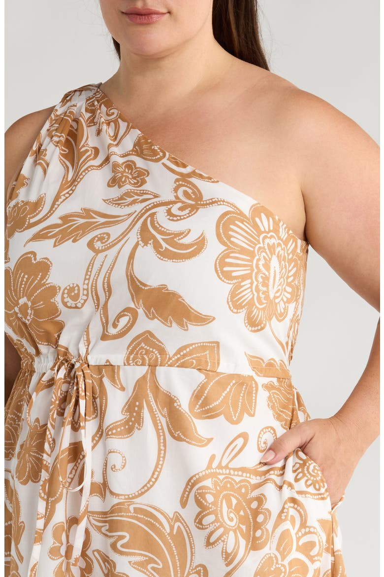 Elya Floral One-Shoulder Cotton Maxi Dress, Alternate, color, WHITE/ BISCUIT