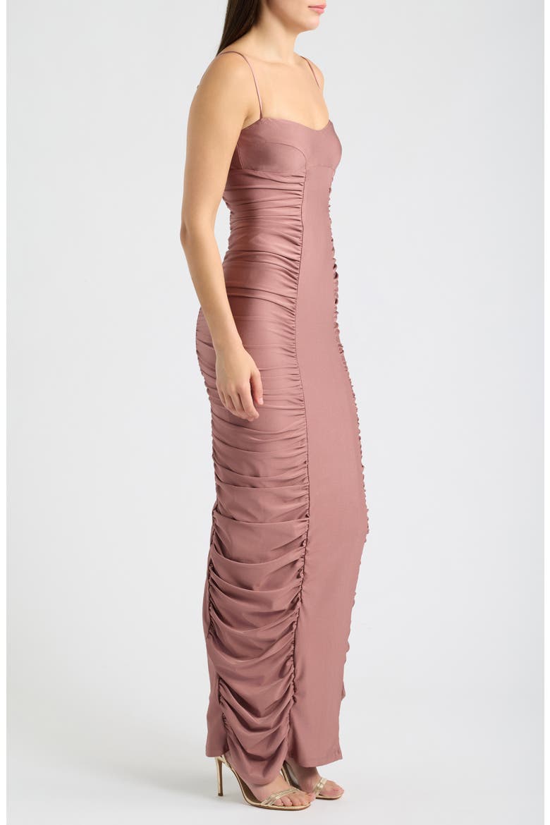 Amoria Stretch Satin Body-Con Gown, Alternate, color, DUSK