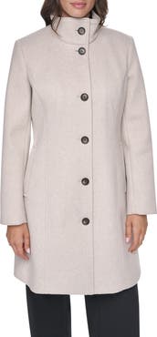 DKNY Stand Collar Faux Wool Coat