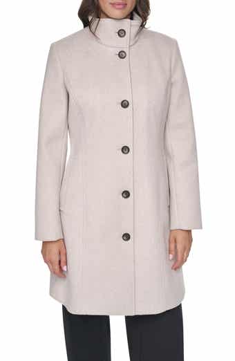 Stand Collar Faux Wool Coat