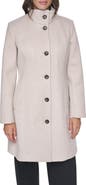 DKNY Stand Collar Faux Wool Coat