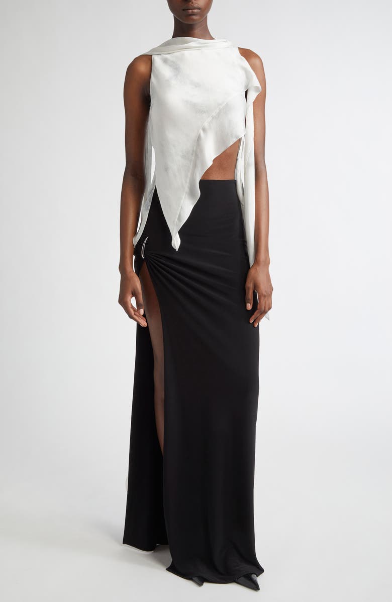 GRACE LING Asymmetric Silk Chiffon Scarf Top, Alternate, color, Ash