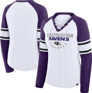 FANATICS Women's Fanatics White/Purple Baltimore Ravens Redzone Blitz Package Raglan Lace-Up V-Neck Long Sleeve T-Shirt