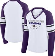 FANATICS Women's Fanatics White/Purple Baltimore Ravens Redzone Blitz Package Raglan Lace-Up V-Neck Long Sleeve T-Shirt