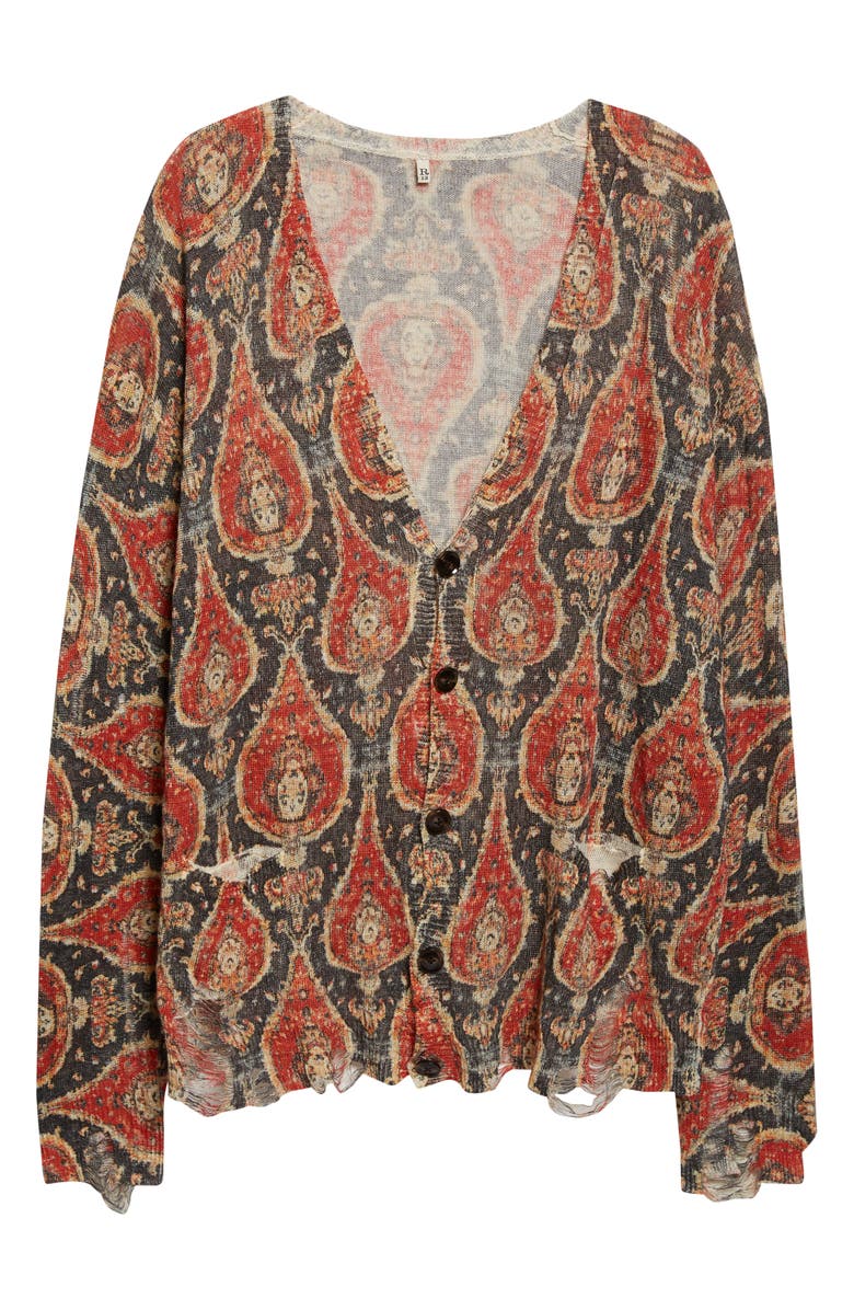 R13 Print Linen Boyfriend Cardigan, Alternate, color, Black/ Red Multicolor