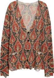 R13 Print Linen Boyfriend Cardigan