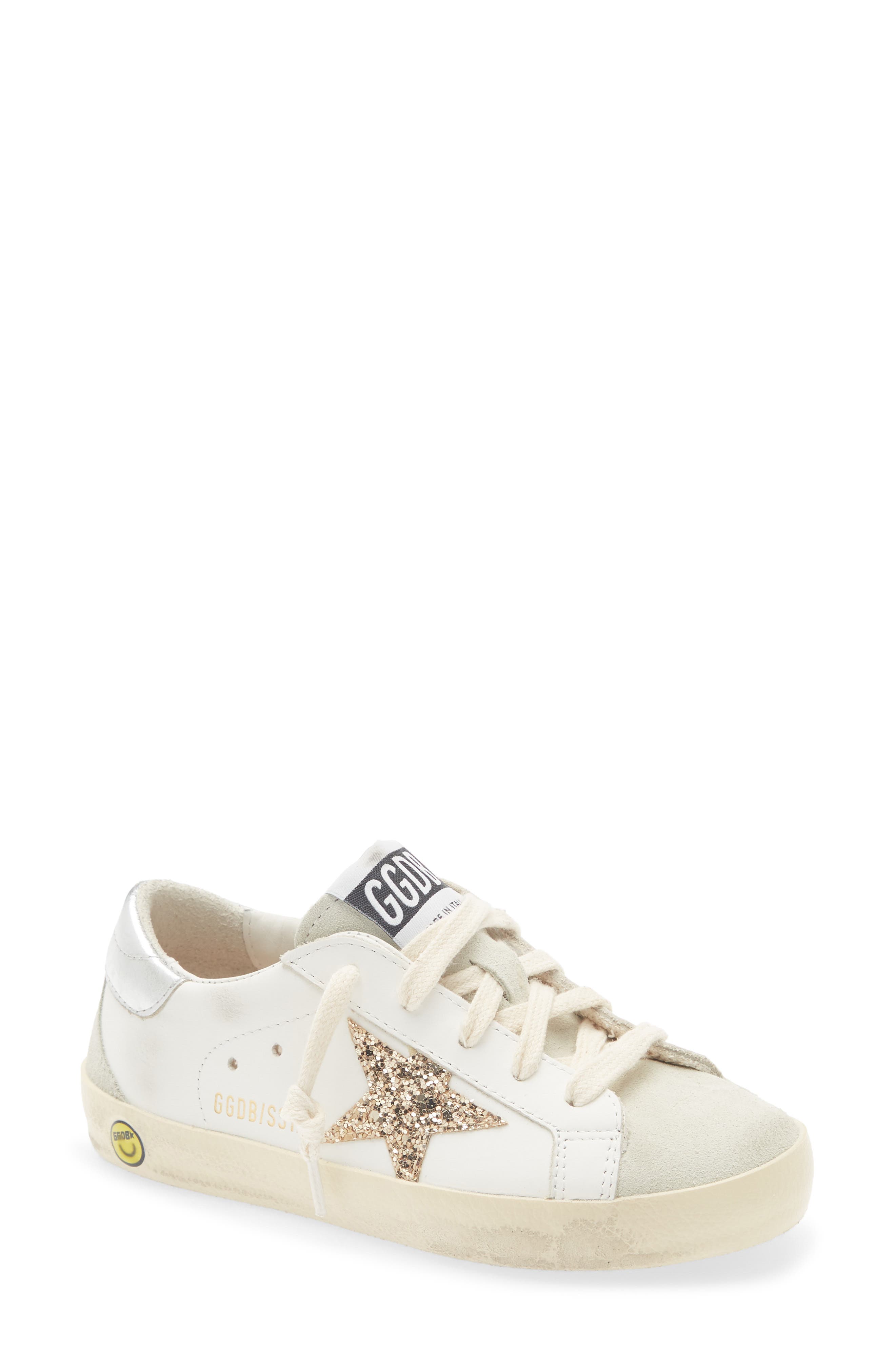Kids' Super-Star Sneaker, Main, color, WHITE/ ICE/ GOLD/ SILVER