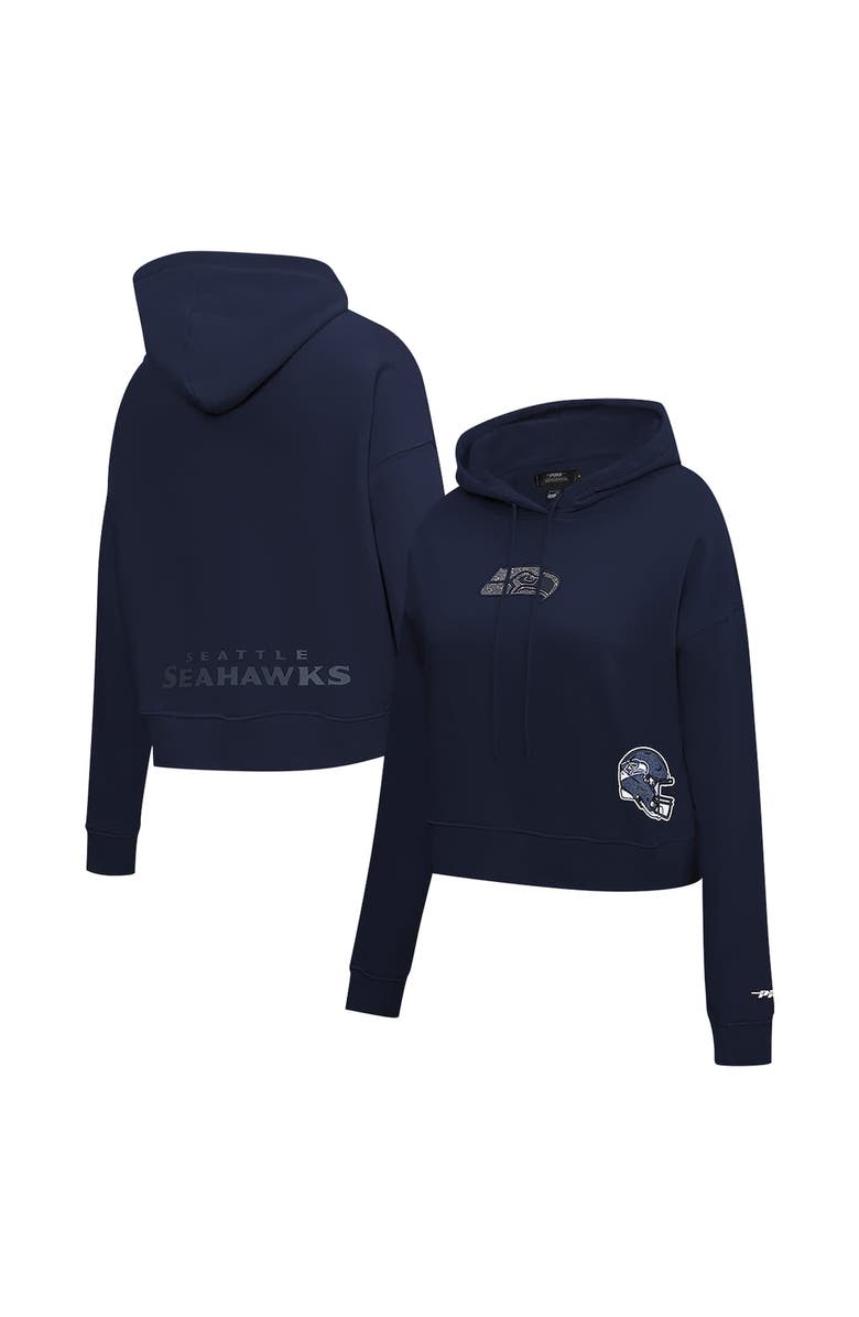 PRO STANDARD Women's Pro Standard College Navy Seattle Seahawks Jeweled Cropped Pullover Hoodie, Main, color, College Navy