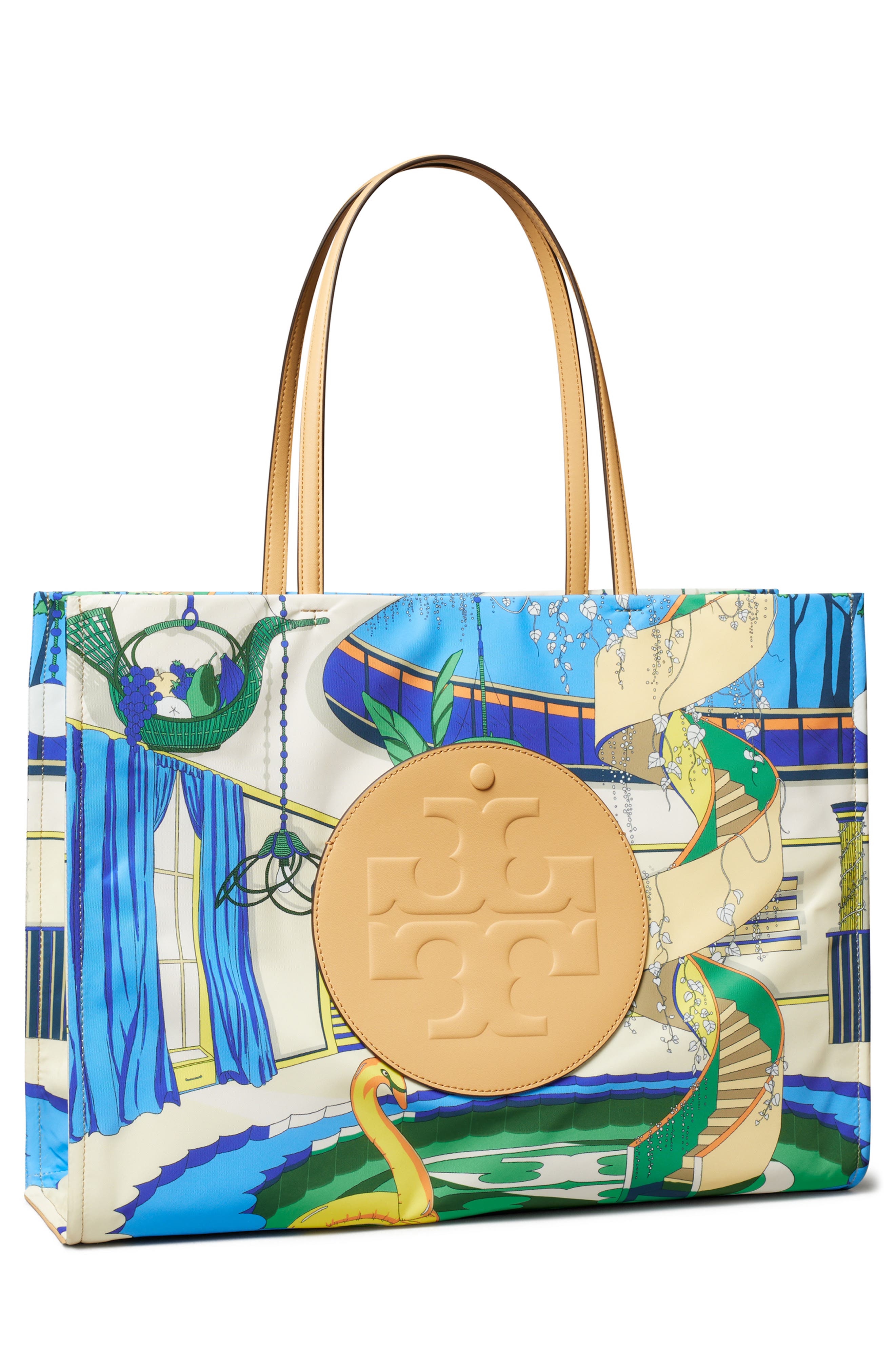 Tory Burch Ella Print Tote, Alternate, color, The Pool Blue