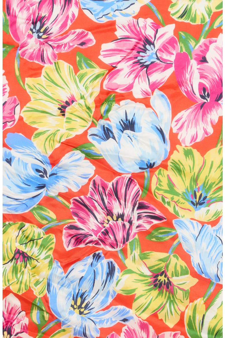Painted Tulips Silk Square Scarf, Alternate, color, ORANGE MULTI