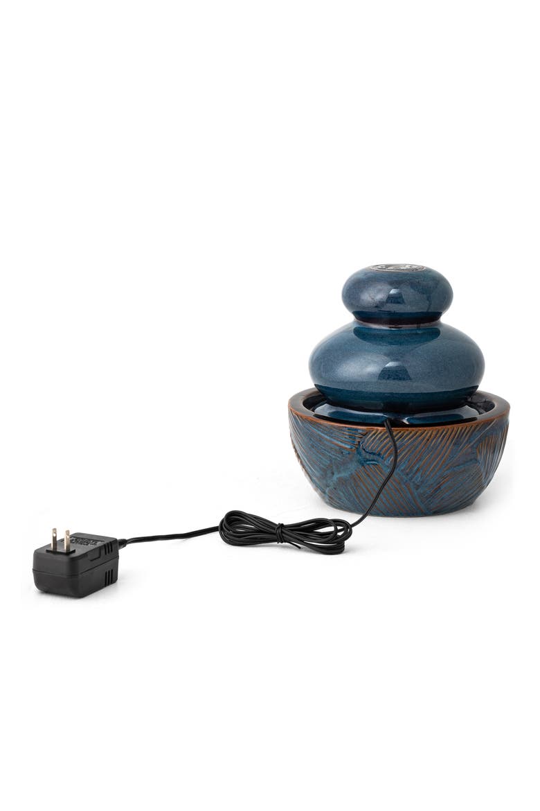 Ceramic Leaf Textured Tabletop Fountain with Pump and LED Light, Alternate, color, Turquoise