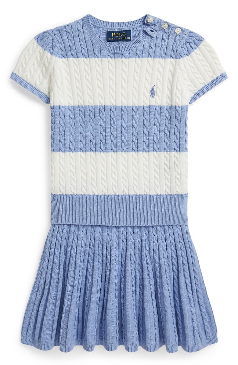 Polo Ralph Lauren Kids' Cotton Cable Knit Sweater & Skirt Set, Main, color, Chambray Blue / White