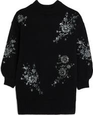 River Island Jessie Crystal Floral Embellished Long Sleeve Sweater Dress