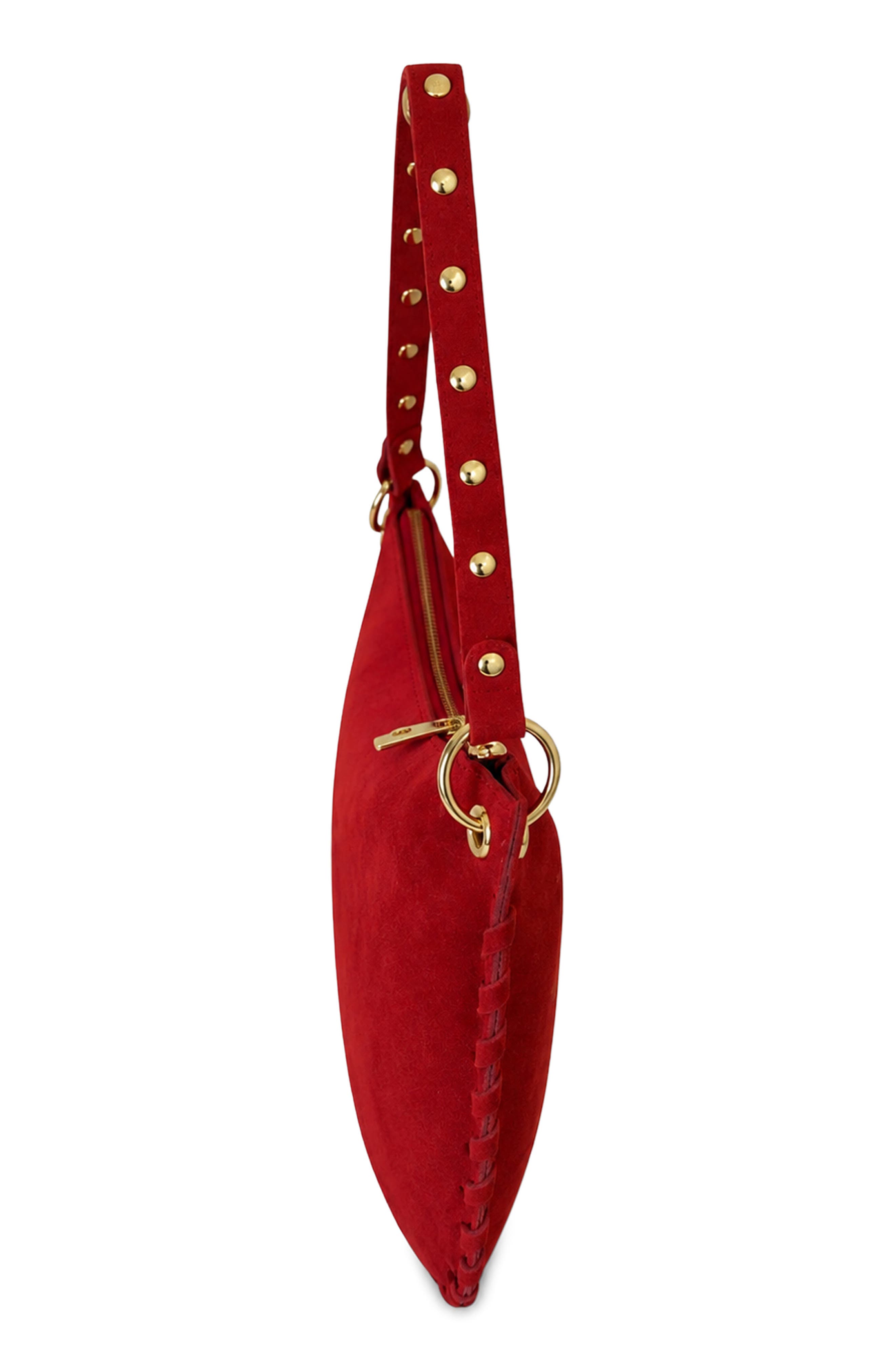 Grazia Studded Leather Baguette, Alternate, color, RED