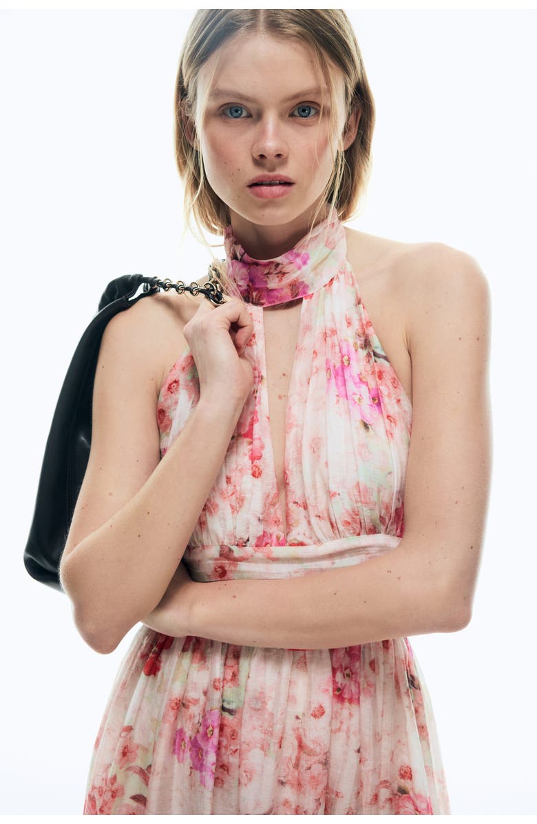 H&M Tie-detail Halterneck Dress, Alternate, color, Light Pink/Floral