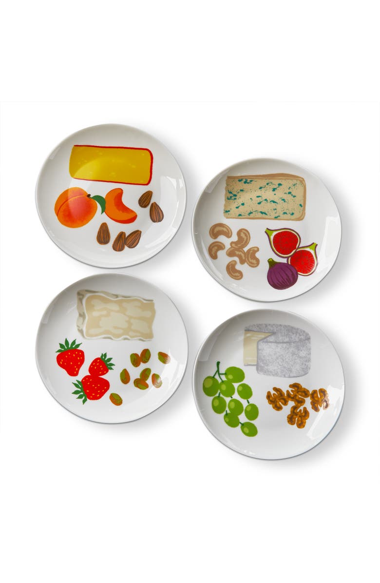tag Fromage Appetizer Plates Set of 4 Multi Bone China 6x6 in, Main, color, Multicolored