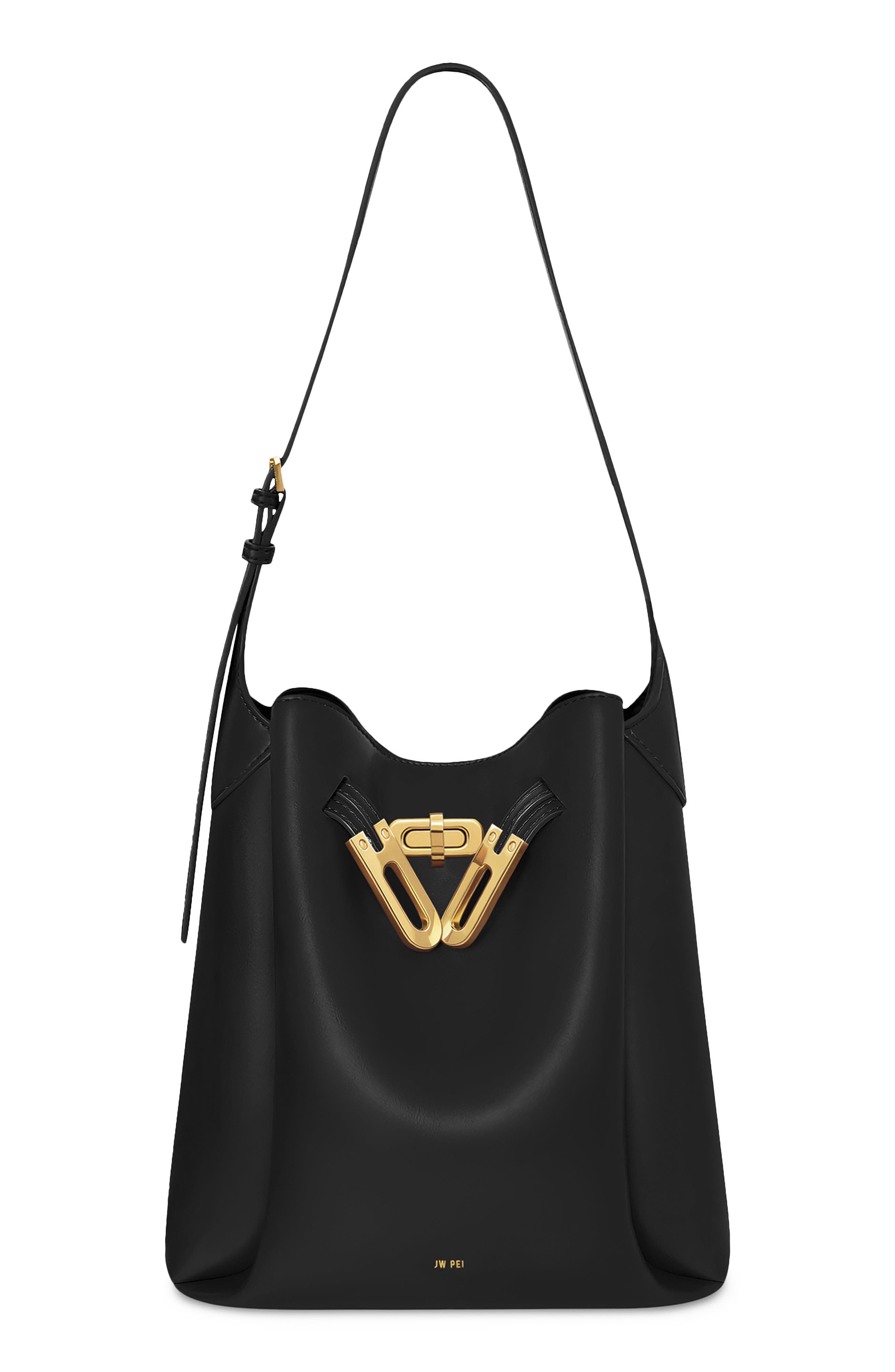 JW PEI Charlene Double Buckle Shoulder Bag, Main, color, Black