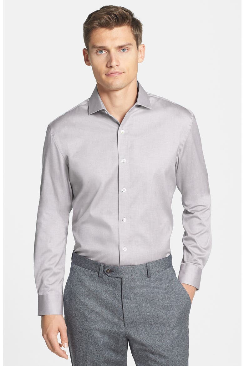 Trim Fit Solid Dress Shirt, Alternate, color, SILVER