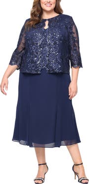 Alex Evenings Embroidered Lace 
Sequin Mock Cocktail Dress