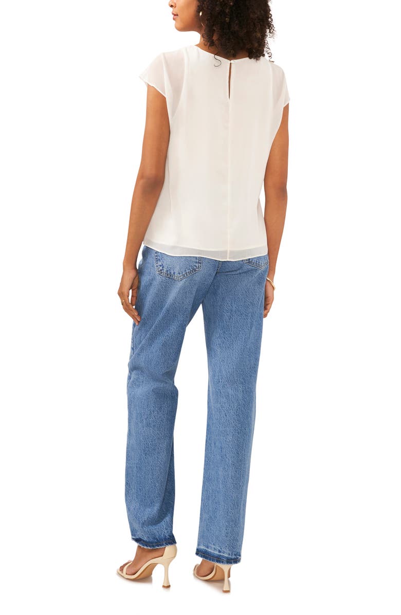 Vince Camuto Mesh Overlay Georgette Top, Alternate, color, New Ivory