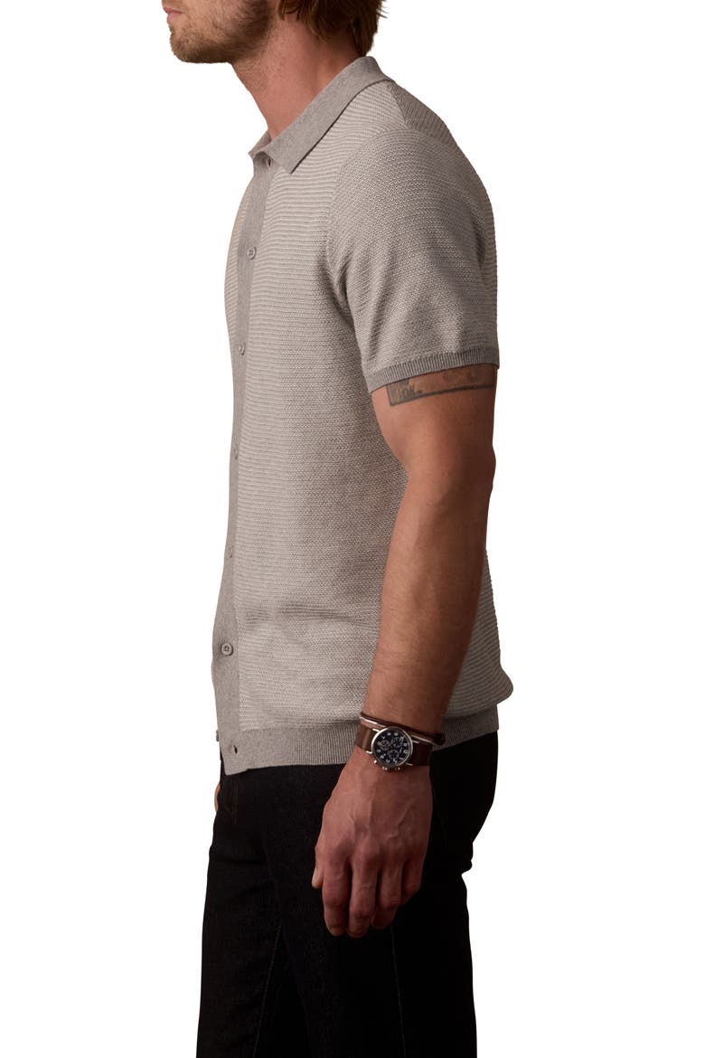 Robles Short Sleeve Cotton Bird's Eye Full Button Cardigan, Alternate, color, LIGHT GREY
