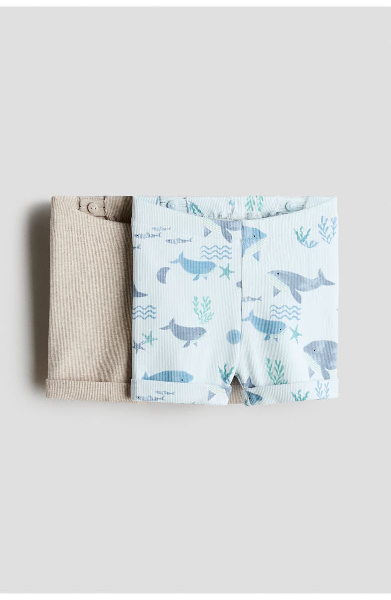 H&M 2-pack Cotton Jersey Shorts, Main, color, Light Blue/Whales