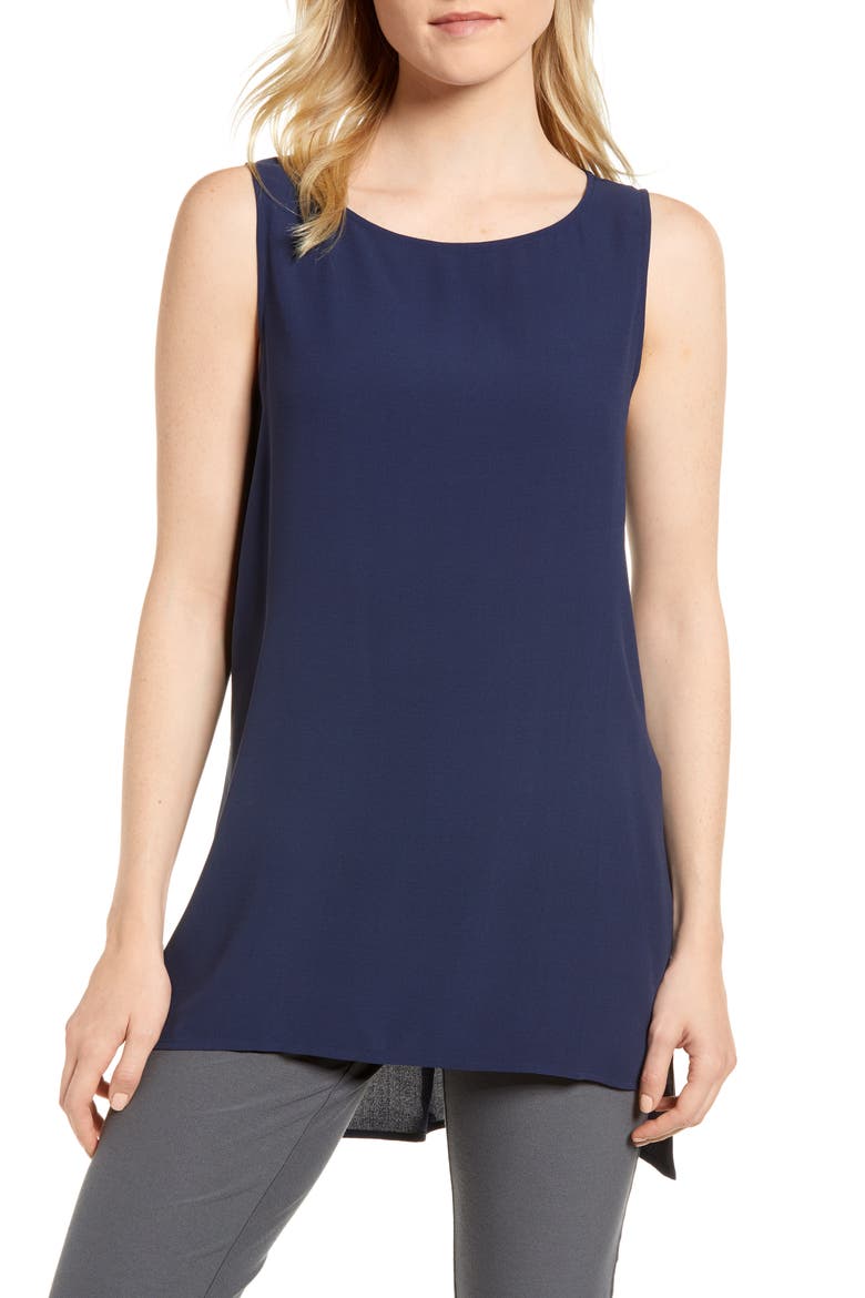 Silk Crepe Bateau Neck Shell, Main, color, MIDNIGHT