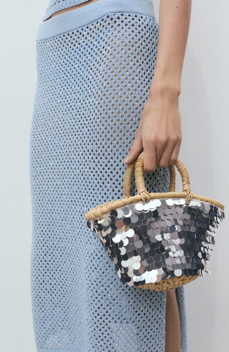 MANGO Rhinestone Crochet Sweater Skirt, Alternate, color, Blue