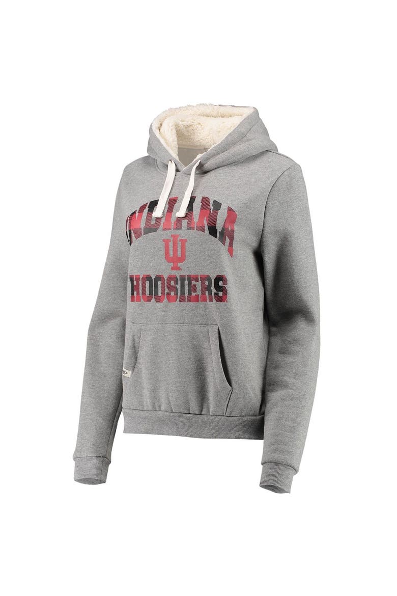 Women's Colosseum Heathered Gray Indiana Hoosiers Plaid Sherpa Pullover Hoodie, Alternate, color, Heather Gray