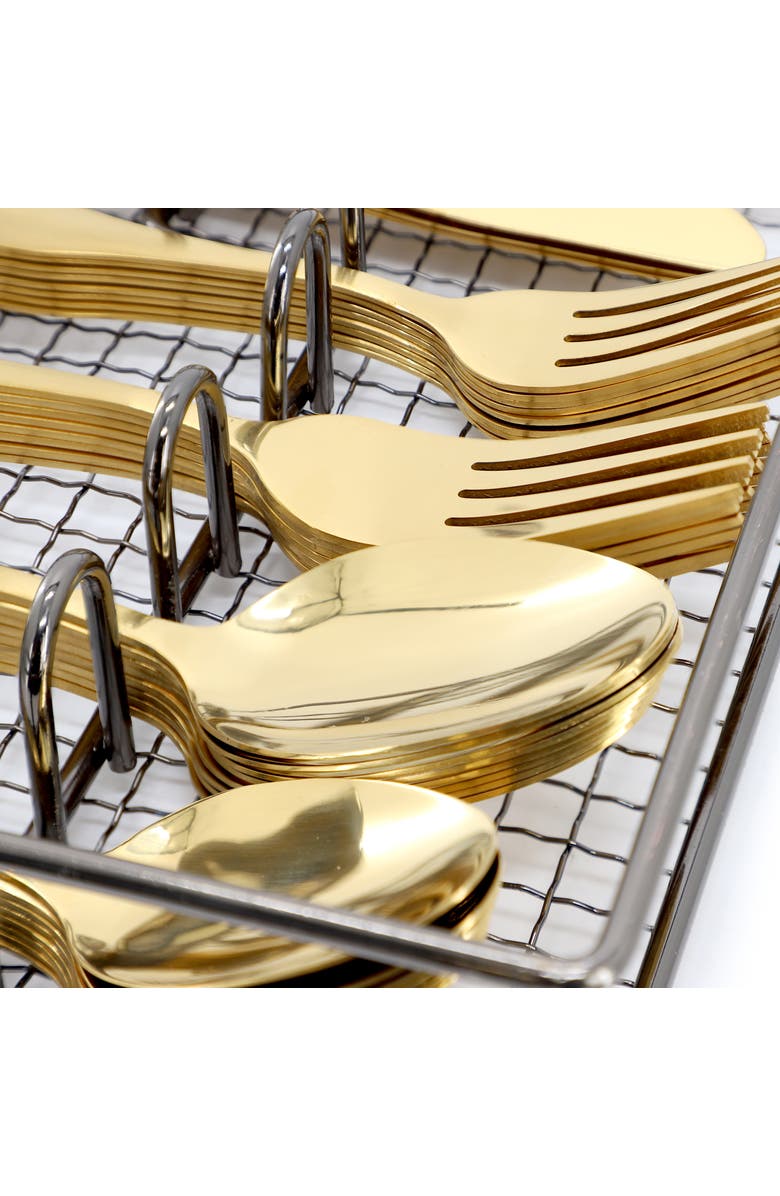 Gibson Home Abbeville 41 Piece Stainless Steel Flatware Set with Wire Caddy, Alternate, color, Metallic Gold
