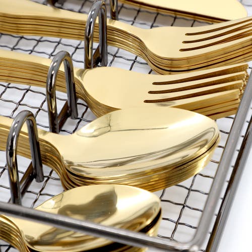 Gibson Home Abbeville 41 Piece Stainless Steel Flatware Set With Wire Caddy In Gold