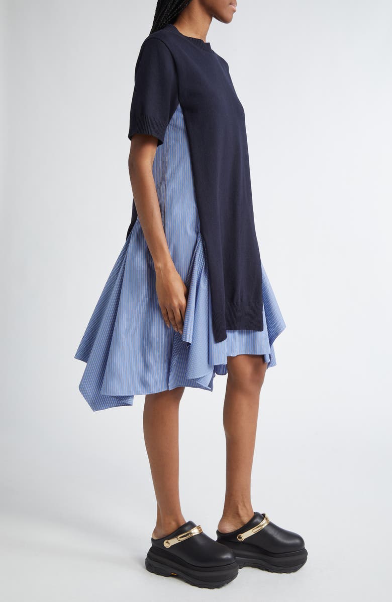 Sacai Mixed Media Poplin & Knit Dress, Alternate, color, 