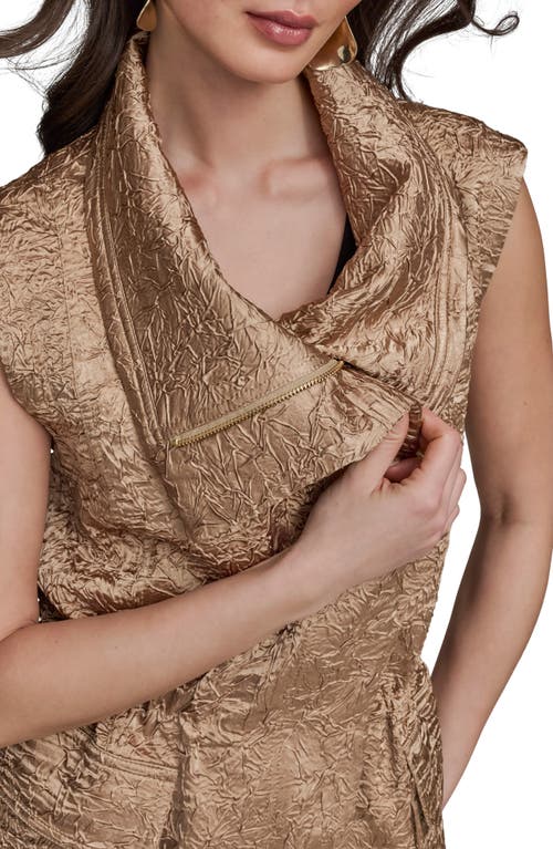 Donna Karan New York Textured Satin Zip Front Vest In Hazel