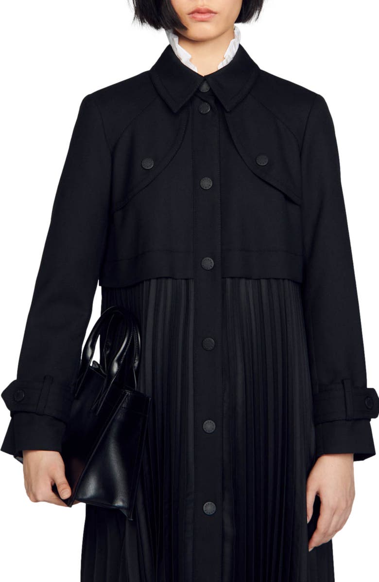 SANDRO Pleated trench coat, Alternate, color, 