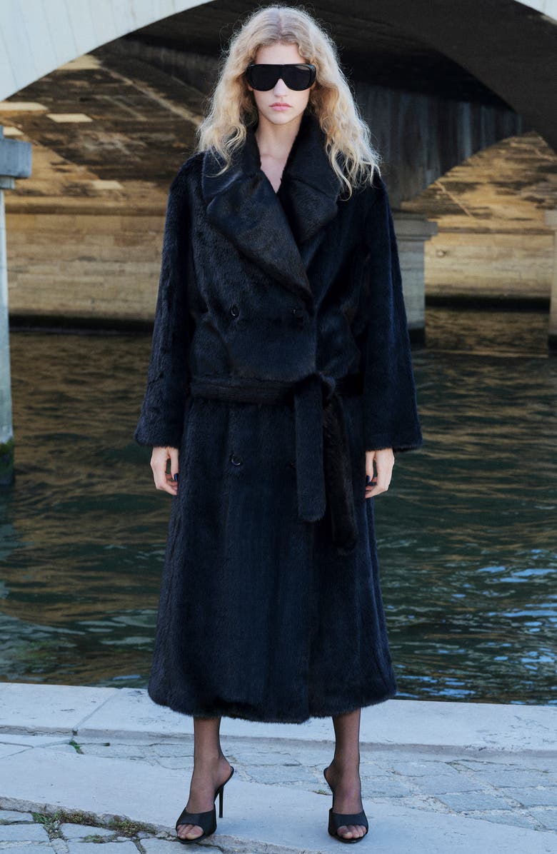 MANGO Faux Fur Belted Coat, Alternate, color,