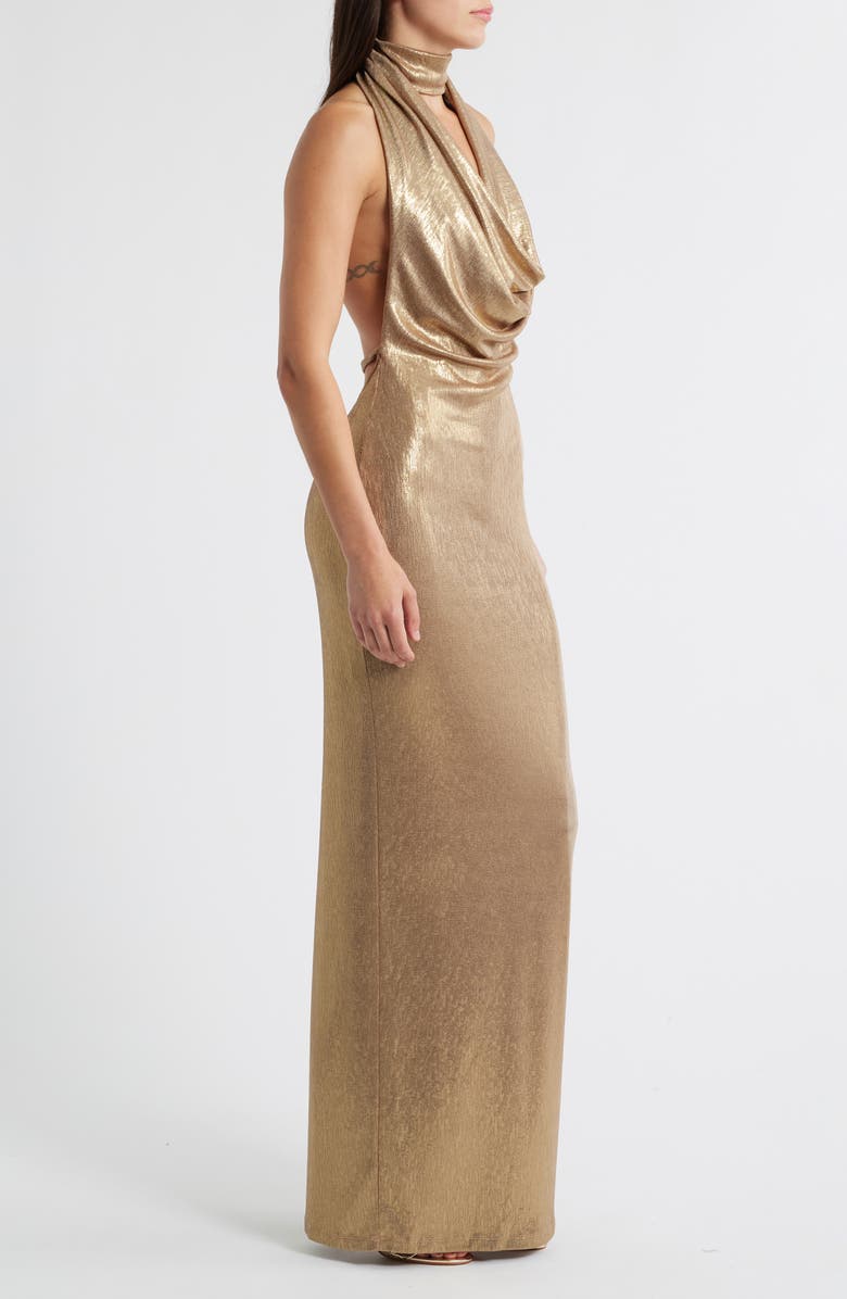 Black Halo Eulalaia Metallic Body-Con Gown, Alternate, color, Liquid Gold